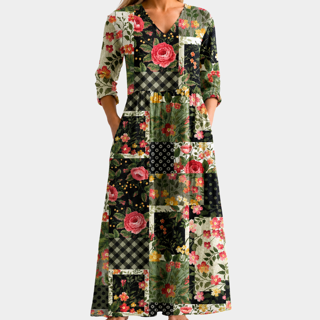 Midnight Garden Patchwork Maxi Dress