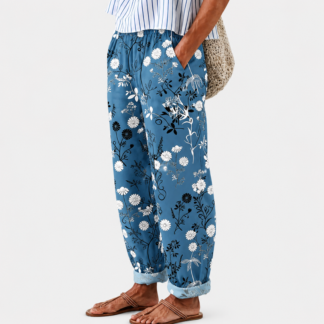 Blue Floral Relax Pants