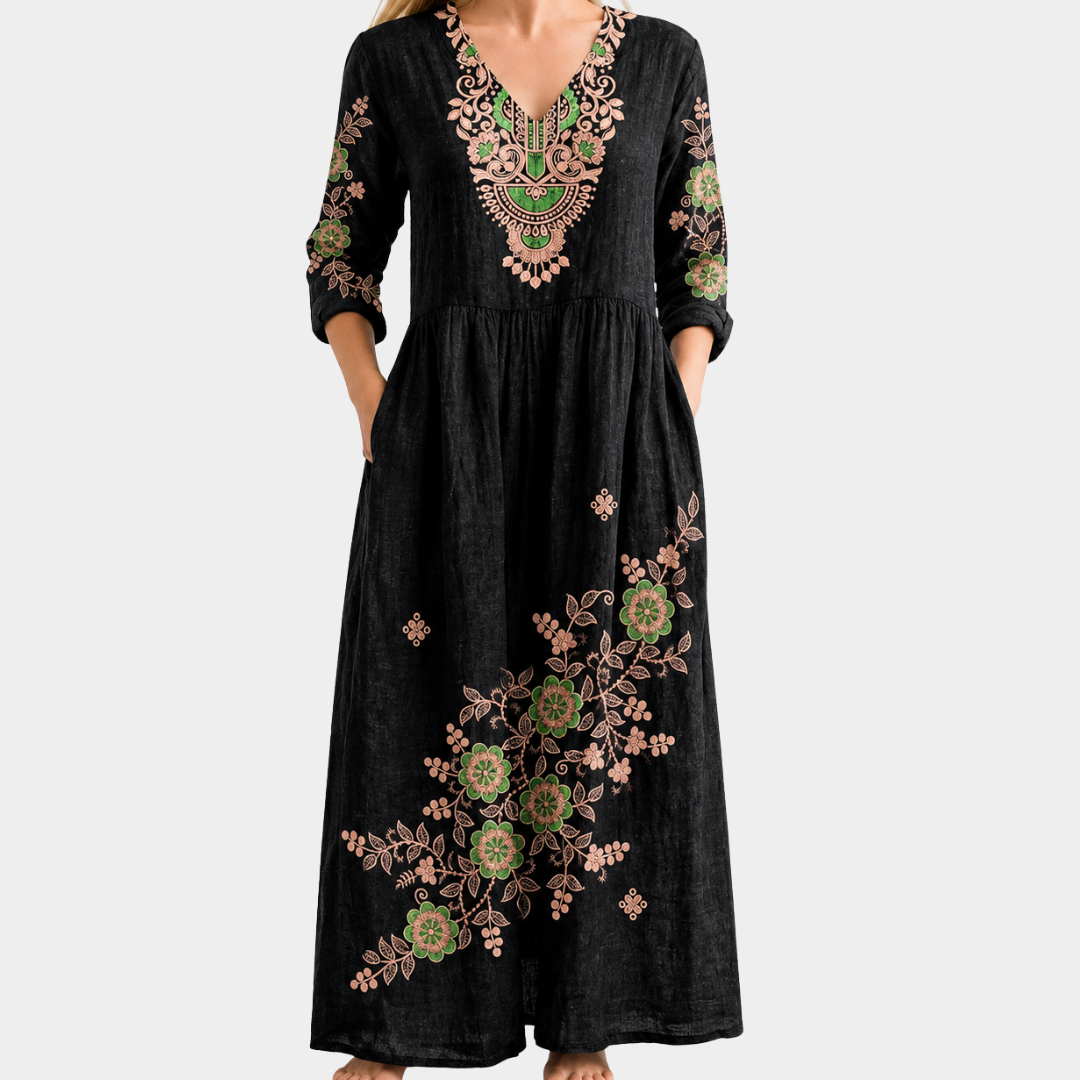 Midnight Garden Embroidered Elegance Dress