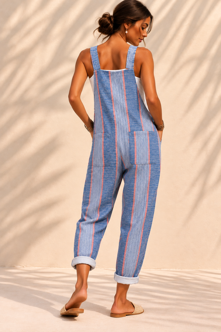 Classic Blue Striped Relaxed Overalls