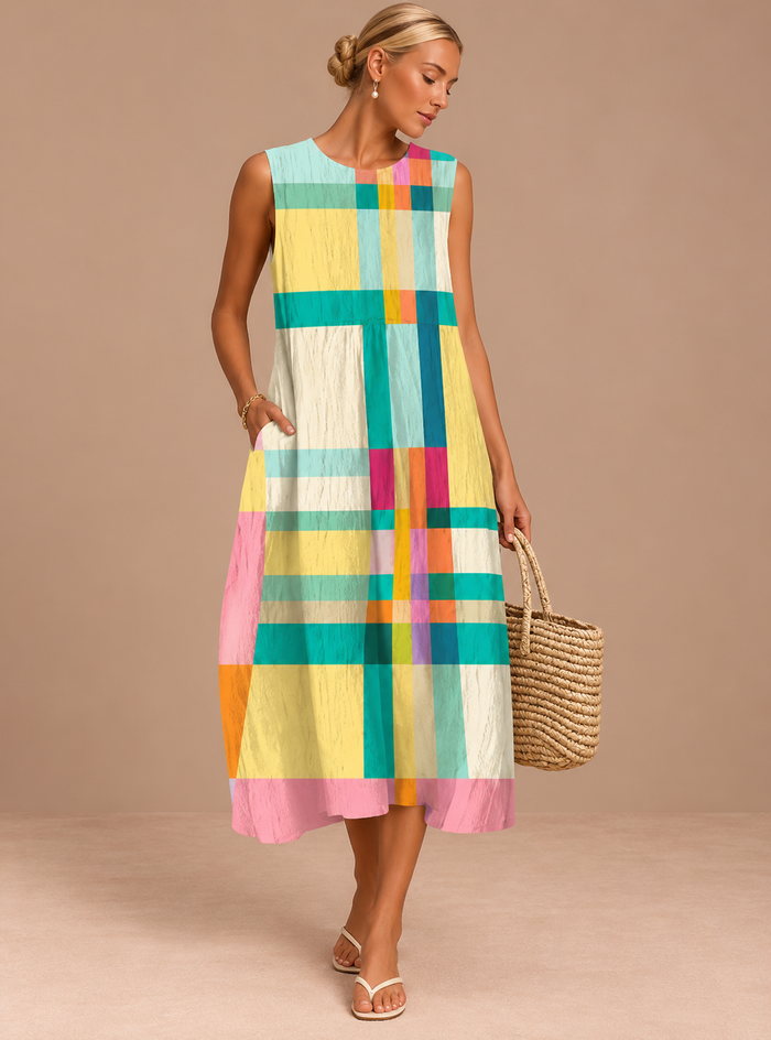 Samantha - Women's Sleeveless Printed Midi Casual Dress