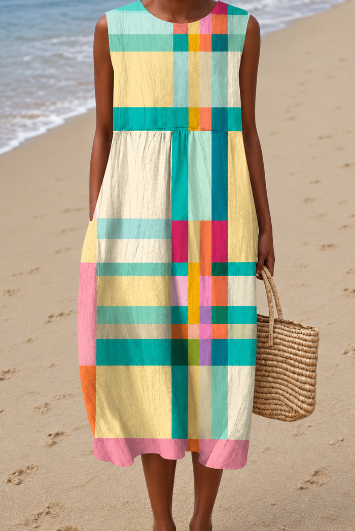 Samantha - Women's Sleeveless Printed Midi Casual Dress