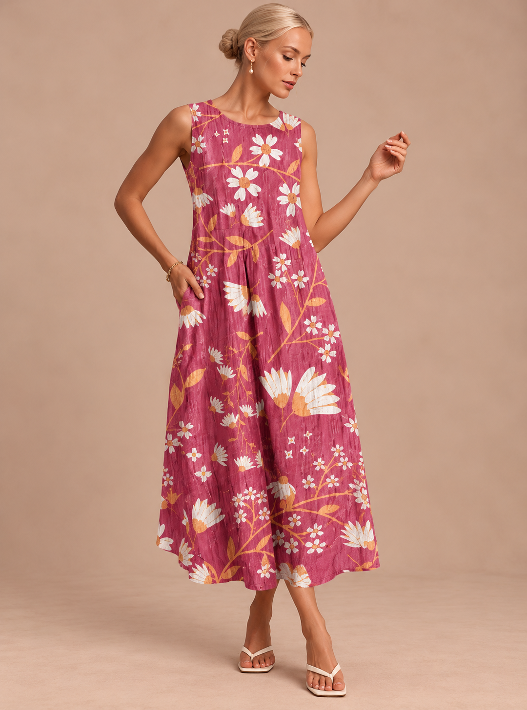 Charlotte - Women's Sleeveless Printed Midi Casual Dress