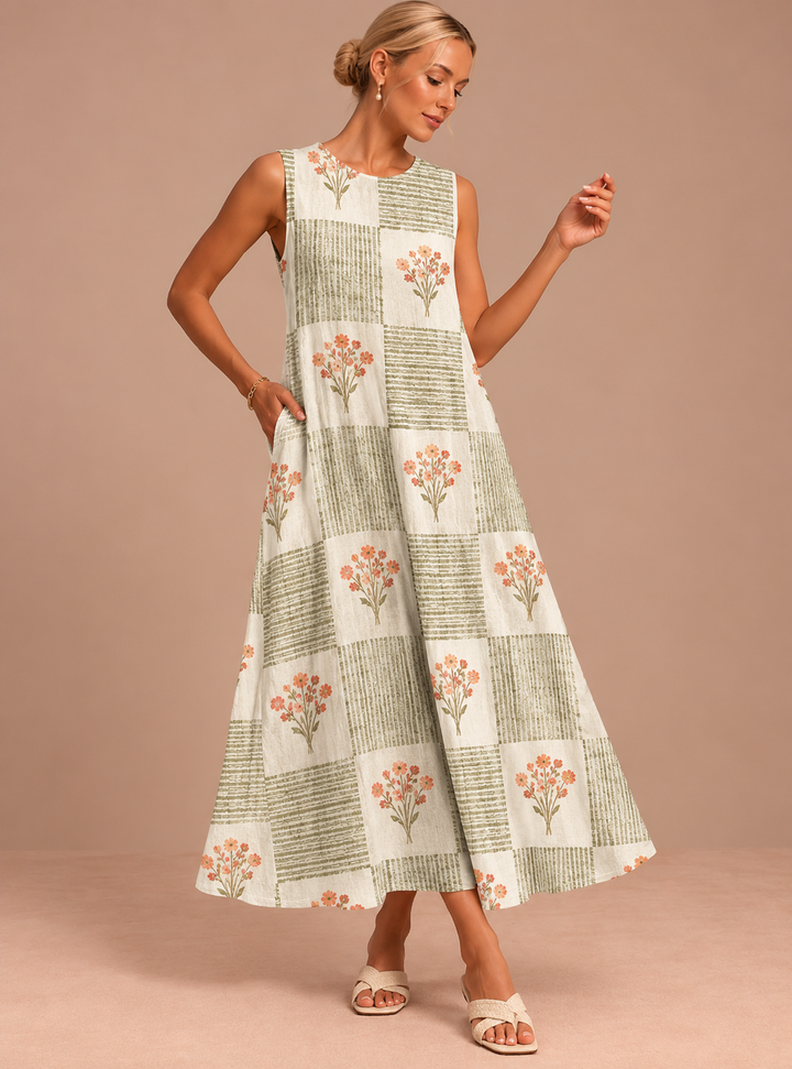 Elena - Women's Sleeveless Printed Midi Casual Dress