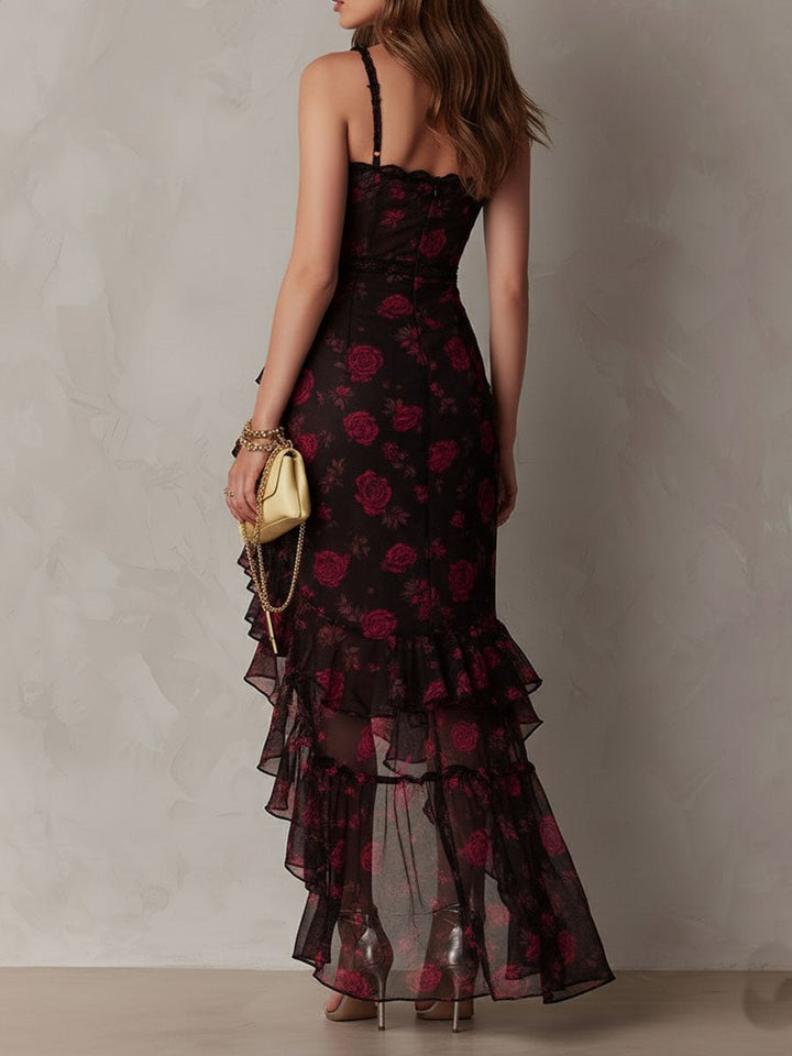 Delphine™ | Chic Flower Ruffle Hem Dress