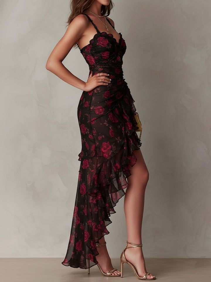 Delphine™ | Chic Flower Ruffle Hem Dress