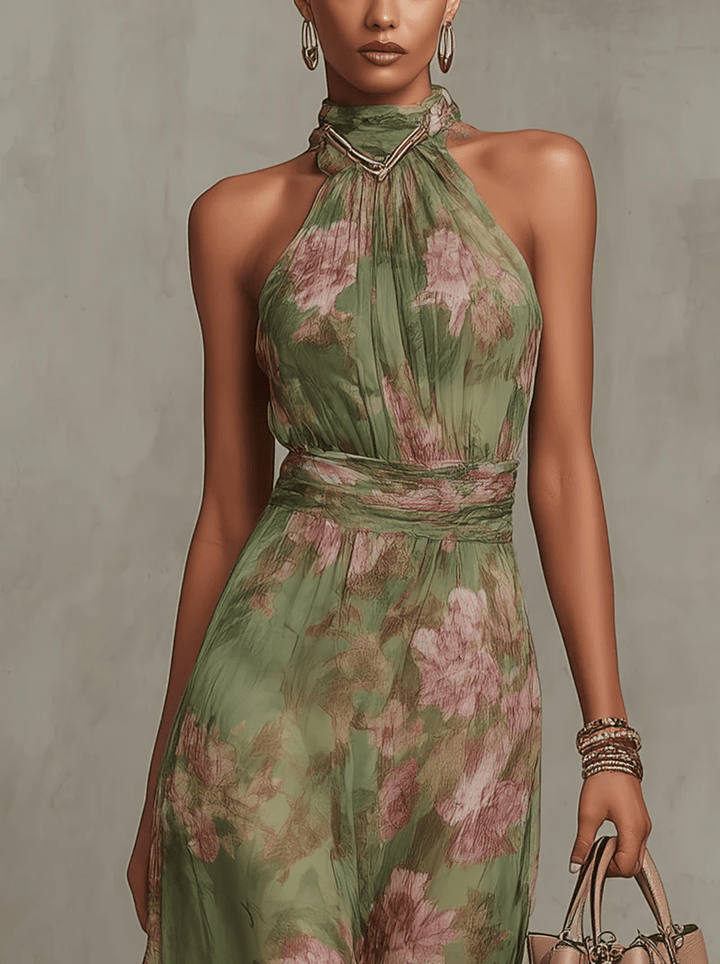 Adèle™ | Floral Chiffon Halter Maxi Dress