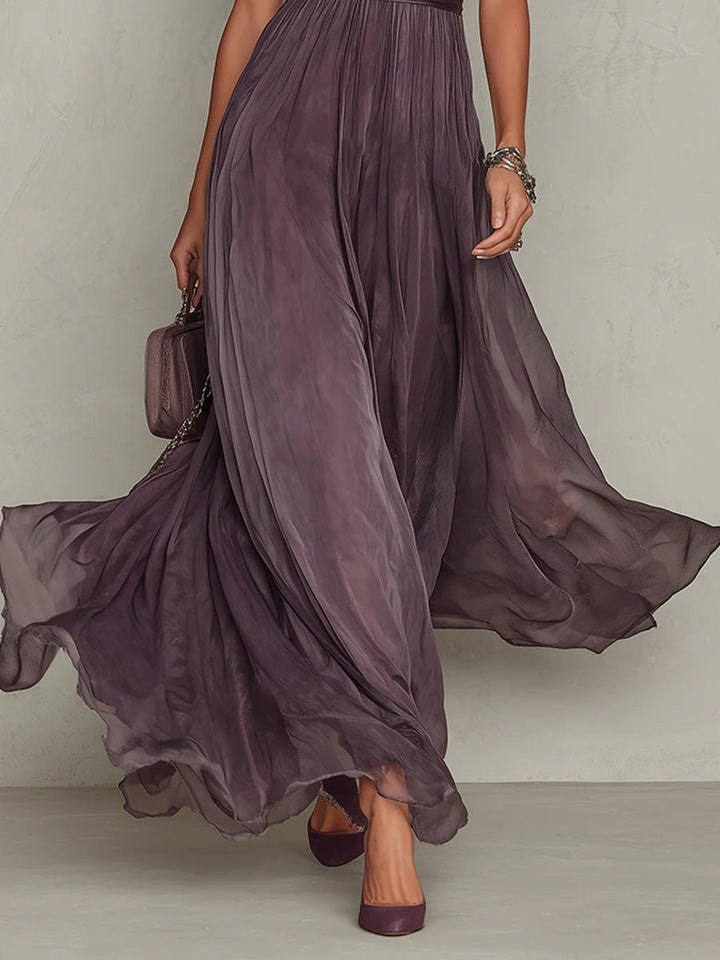 Valentine™ | Keyhole Neckline Chiffon Lace Trim Maxi Dress